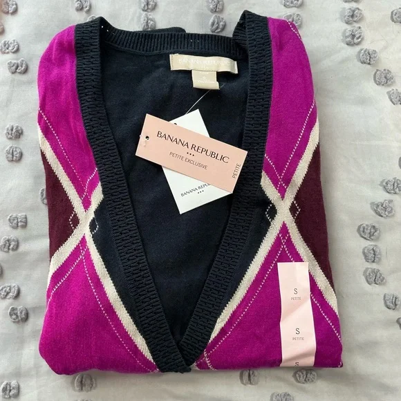 Banana Republic Women's Argyle Cardigan - Pink and Black - Picture 7 of 7